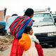 Mamani drew inspiration from the colorful aguayo cloth indigenous women use in the Andes.